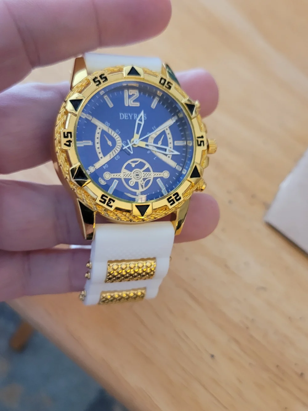 DEYROS Blue Dial Gold-Tone Watch